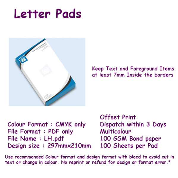 Multicolour Letter Pad - Offset Printing-10 Pads(Each 100 Sheets}